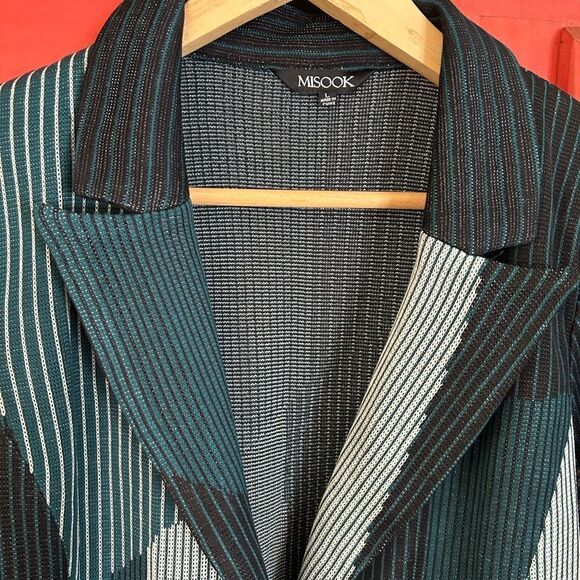 Misook 2 Pc Knit Suit Green And Black Cardigan and pleated skirt Size Large NEW - Picture 3 of 16